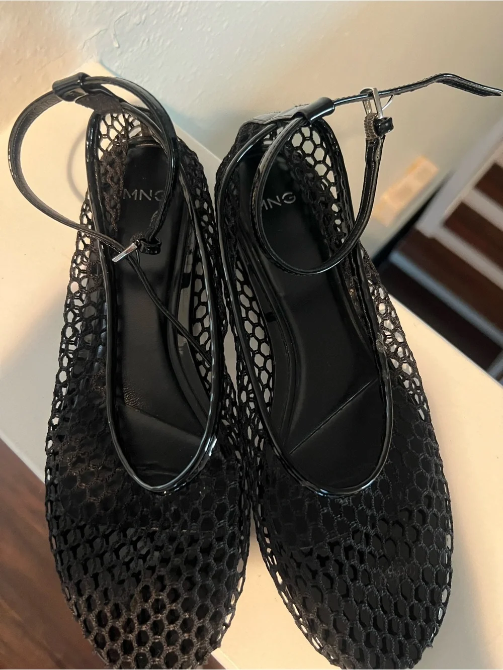 Mango Black Mesh Ballet Flats w/removable ankle Strap - Picture 6 of 7